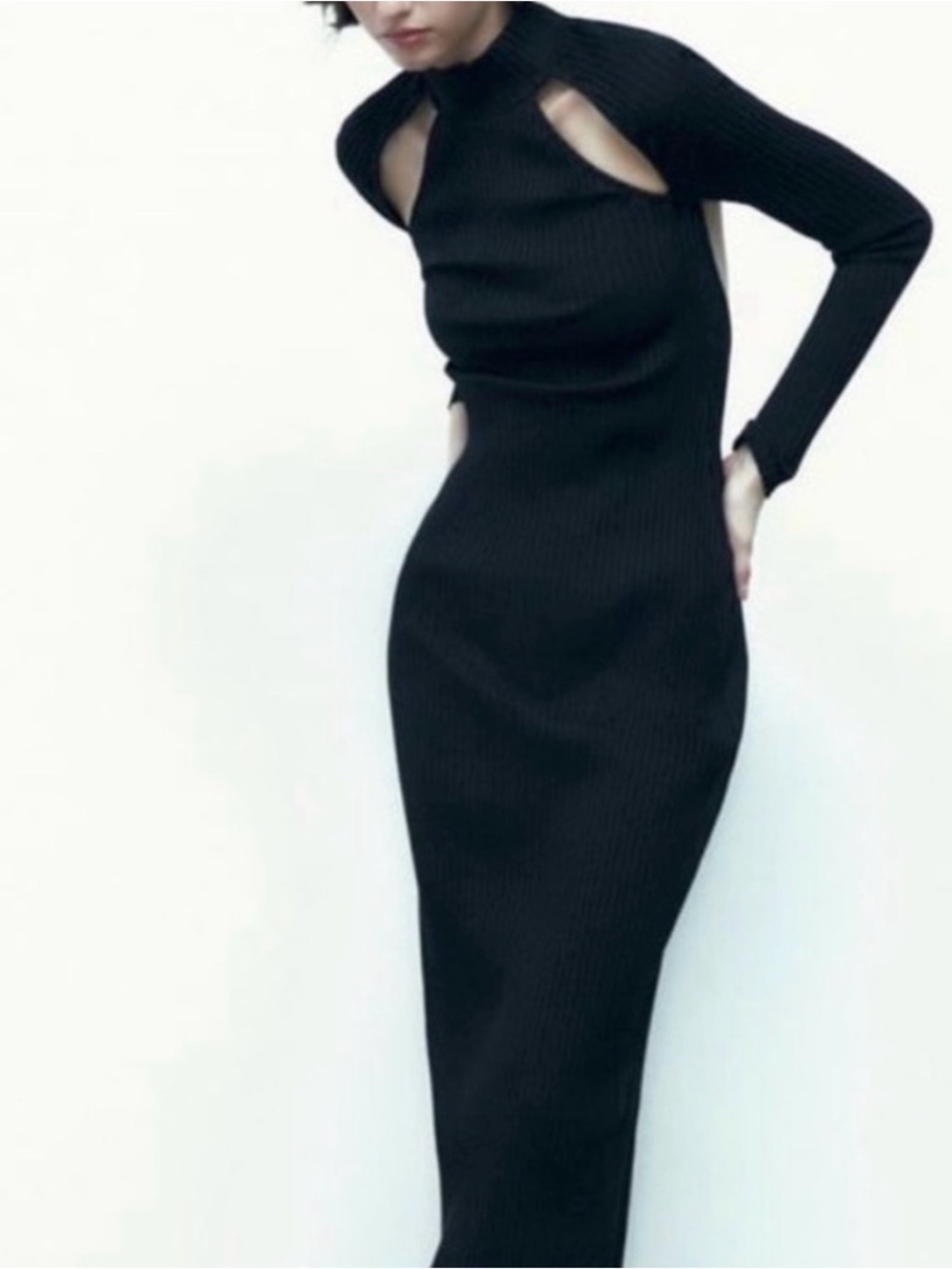 Zara Charcoal Gray Long Sleeve Cutout Bodycon Midi Dress NWT - Size Small